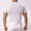Man onderhemd ijs zijde ultra-dunne spandex t-shirts mannelijke V-hals dunne korte mouwen tops ondergoed ademend snel droge afslanken tanktops