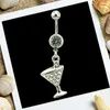 Brand New Belly Button Rings Surgical Steel Barbell Dangle White Rhinestone Wine Glass Navel Body Piercing Jewelry2375