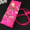 Embroidered flower Birds Satin Fabric Jewelry Roll Up Travel Bag Drawstring Women Makeup Bag Zipper Portable Cosmetic Storage Bag 10pcs/lot