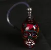 Gekleurde schedelpijpen Glass Hookahs Bong Zink Legering Glazen met lederen slang draagbare mini -rookaccessoires Pijp DHL