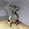 Crown Heart Ring 3ct Diamond CZ 925 Sterling Silver Wedding Band Pierścień dla kobiet Bridal Moda Biżuteria