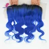 Ombre blå spets frontal 13x4 peruansk hårkroppsvåg frontal #1b/blå/röd/grön/lila stängning blekt knut