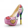Mode À La Main Coloré Strass Chaussures De Mariage Banquet Soirée Pompes Multicolore Cristal Chaussures De Mariée En Forme De Coeur Grande Taille 10