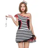 Noir blanc rayé prisonnier Costume femmes Halloween carnaval Cosplay Sexy Mini robe condamné scène Performance robe