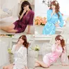 Women's Sleepwear Wholesale- The Listing Women Sexy Satin Lace Silk Robe Lingerie Nightdress G-string Pajamas1