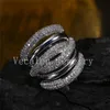 Vecalon pavimentar 234pcs topázio simulado diamante cz anel de casamento de noivado de cruz para mulheres 14kt ouro branco cheia anel de banda fêmea