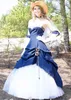 ユニークなストラップレス恋人迷彩ブライダルガウンネイビーブルーカモのウェディングドレス2016 Robe Longue New Style