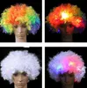 Halloween disco clignotant Curly Wig Rainbow Afro Wigs LED CLOWN Hair Wigs Child Adult Costume Glowing Wigs Football Fan Wig