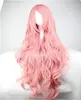 Женщины Harajuku Hair Wig Ombre пастельные пастельные розовые волнистые вьющиеся парики наклонные челки 100 см. Косплей теплостойкий синтетический синтетический парики7516778