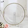 Stocked 13inch round wedding clear silver/gold glass beaded charger pates glass plate for wedding table decoration