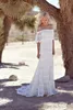 Robes 2016 Simple Bohemian Lace Boho Robes de mariée de l'épaule des robes de mariée de plage bon marché balayez les robes de mariée sur mesure V