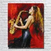 Artista dipinto sassofono performance pittura a olio decorazioni per la casa moderne immagini dipinte a mano su tela pittura ragazza senza cornice