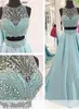 Rhinestone Dwa kawałki Prom Dresses Long 2017 Nowy Seksowny Kryształ Zroszony Linia Satynowa Suknie Wieczorowe Formalne Suknie Wieczorowe Vestidos de Robe 2016