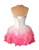 2020 Rosa Organza Mini-Abschlussball-Heimkehrkleid mit perlenbesetzten Kristallen, schulterfreies, schnürbares Abschlusskleid, Cocktailpartykleid