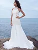 HalterChiffon Strand Meerjungfrau Brautkleider Perlen Taille Sommer rückenfreie Brautkleider Pinsel Schleppe Brautkleider