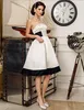 Ivory And Dark Navy Knee-length Strapless Satin A-line Princess Custom Made Beach Wedding Dress Short Dresses