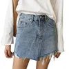 Sommer Jeans Rock Frauen Hohe Taille Jupe Unregelmäßige Kanten Denim Röcke Weibliche Mini Saia Gewaschen Faldas Casual Bleistift Rock