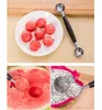 수박 슬라이서 커터 과일 조각 도구 아이스크림 듀얼 볼러 스쿠프 스테인레스 스틸 pitaya 과일 야채 도구 어린이위한 샐러드 숟가락