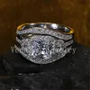 Vecalon 2016 almofada corte 3ct simulado diamante cz 3-em-1 anel de banda de casamento de noivado conjunto para mulheres 14kt ouro cheio de festas