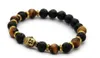 Cuentas de piedra de lava Buda hombres pulseras oro plata y Bronez Buda negro pulsera de yoga Unisex316f