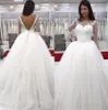 Spitze Ballkleid Brautkleider Brautkleider Plus Size Lange Ärmel Applikation V-Rücken bodenlanges Kleid für die Braut Robe de Mariage