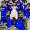 Charmig 7 stilar Bridesmaid Klänningar Lace Applique Royal Blue One Shoulder Sweetheart Off Shoulder Bridesmaid Gowns Nigeria Bröllopsklänningar