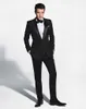 New Arrival One Button Black Groom Tuxedos Groomsmen Peak Lapel Best Man Wedding Prom Dinner Suits (Jacket+Pants+Bow Tie) K26
