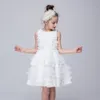 Stock blanco vestido de organza para niños una línea de volantes vestidos de niña de la flor hasta la rodilla niñas desfile vestidos vestidos baratos del desfile del niño 55