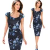 Wholesale-Fashion Free Shipping Designer Women Dress Elegant Floral Print Work Business Casual Party Pencil Sheath Vestidos 004