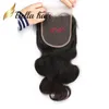 5 * 5 6 * 6 inch kant natuurlijke kleur Braziliaanse Maleisische Mensische Haar Topsluiting Gratis deel 5 "* 5" Body Wave Bellaha