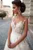 Sheer Scoop Escote Champán Color Bola Bola Vestido de boda Aplique Lace Illusion Atrás Vestido nupcial Vestido Para Casamento