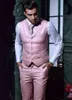 Custom Made Handsome One Button Pink Groom Tuxedos Notch Lapel Bästa Man Groomsman Män Bröllopskläder (Jacka + Byxor + Vest + Slips)