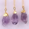 Irregular Handmade Raw Unpolished Amethyst Citrine Crystal Pendant Vintage Gold Plated Quartz Gemstone Necklaces Natural Stone Jewelry Gifts