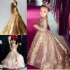 Gold Sequin Toddler Ball Glows Girls Pageant Dresses Juvel Long Sleeves Formal Kids Party Gown Flower Girl Dresses For Weddings252d