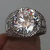 Vecalon Big Round Cut 15ct Simulerad Diamond CZ Engagement Bröllop Band Ring för Kvinnor 18K Vitguld Fylld Kvinna Party Ring