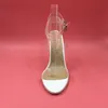 Kim Kardashian PVC Women Sandals Ankle Strap Round Clear High Heels 10cm Real Images Sexy Party Sandals Transparent Plastic