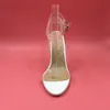 Kim Kardashian PVC Kvinnor Sandaler Ankelband Round Clear High Heels 10cm Real Images Sexy Party Sandals Genomskinlig Plast