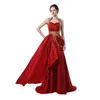 Muslim Prom Dress 2020 Robe De Soiree Courte A Line Beaded Long Red Evening Dress Dubai Evening Dresses