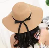 Sombrero de sol para mujer, sombreros de paja de ala ancha grandes plegables con lazo, gorra de playa de verano, protección UV