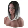 WoodFestival Short Straight Wig Black Gray Ombre Carve女性用耐熱性繊維コスプレ35CM6609466