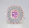 Top Selling Luxury Jewelry Handmade 18K White Gold Filled Cushion Shape Pink Sapphire CZ Diamond Gemstones Women Wedding Crown Band Ring