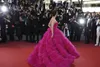 Fushia Suknia Balowa Celebrity Suknie 2018 Sexy Bez Ramiączek Ruffles Tulle Prom Dresses Wielowarstwowa Piętro Długość Wieczór Vestidos Pageant Dress