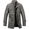 Giacche da uomo All'ingrosso- Giacca in pelle PU Uomo Lungo collo in lana Cappotti Cappotto moto Trench Parka Jaqueta De Couro1