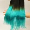 1bteal Ombre Virgin Peruian Human Hair Extensions Silky Straight 3PC