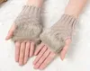 女性の女の子ニットのFaux Rabbitの毛皮の手袋ミトン冬の腕の長さ暖かい屋外の指のない手袋カラフルなクリスマスギフト2016