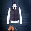 Toptan-Yeni Varış Damier Check Adam Giysileri Woolblend Düğün Suit Damat Smokin Sağdıç Suit Custom Made Man Suit (Ceket + Pantolon + Yelek)