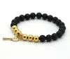 8mm echte matte onyx kralen met echte vergulde beonze kralen en sleutel hanger armband, vrouwen stenen sieraden