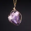 Natural Amethyst Citrine Jade Fluorite Rose Quartz Rock Crystal Pendant New Romantic Irregular Wire Wrap Raw Stone Beads Necklace for Women