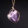 Natuurlijke Amethyst Citrien Jade Fluoriet Rose Quartz Rock Crystal Hanger Nieuwe Romantische Onregelmatige Draad Wrap Ruwe Steen Kralen Ketting voor Vrouwen