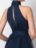 Navy Blue Short Bridesmaid Dress High Neck Chiffon Maid of Honor Dress For Junior Wedding Party Gown232F